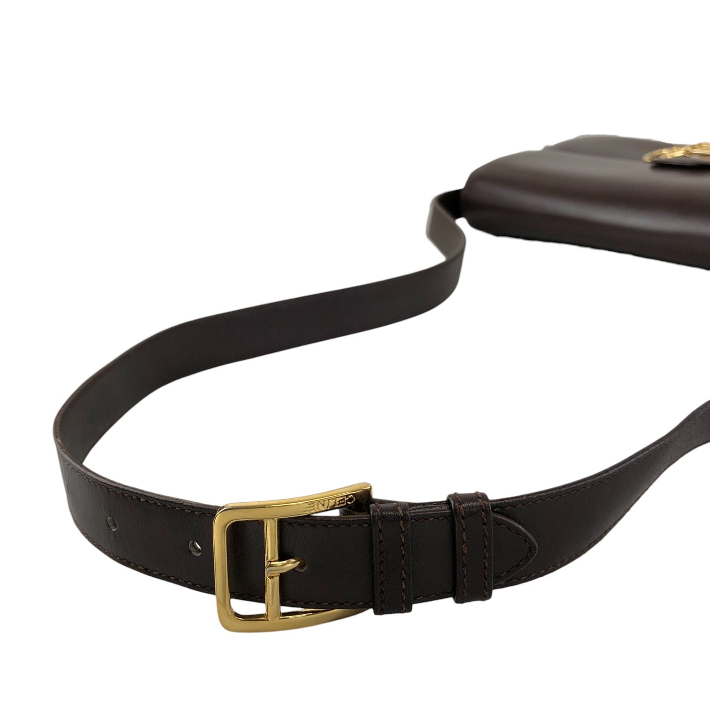 CELINE Horse Bit Flap Shoulder bag Brown Vintage 7atjbx