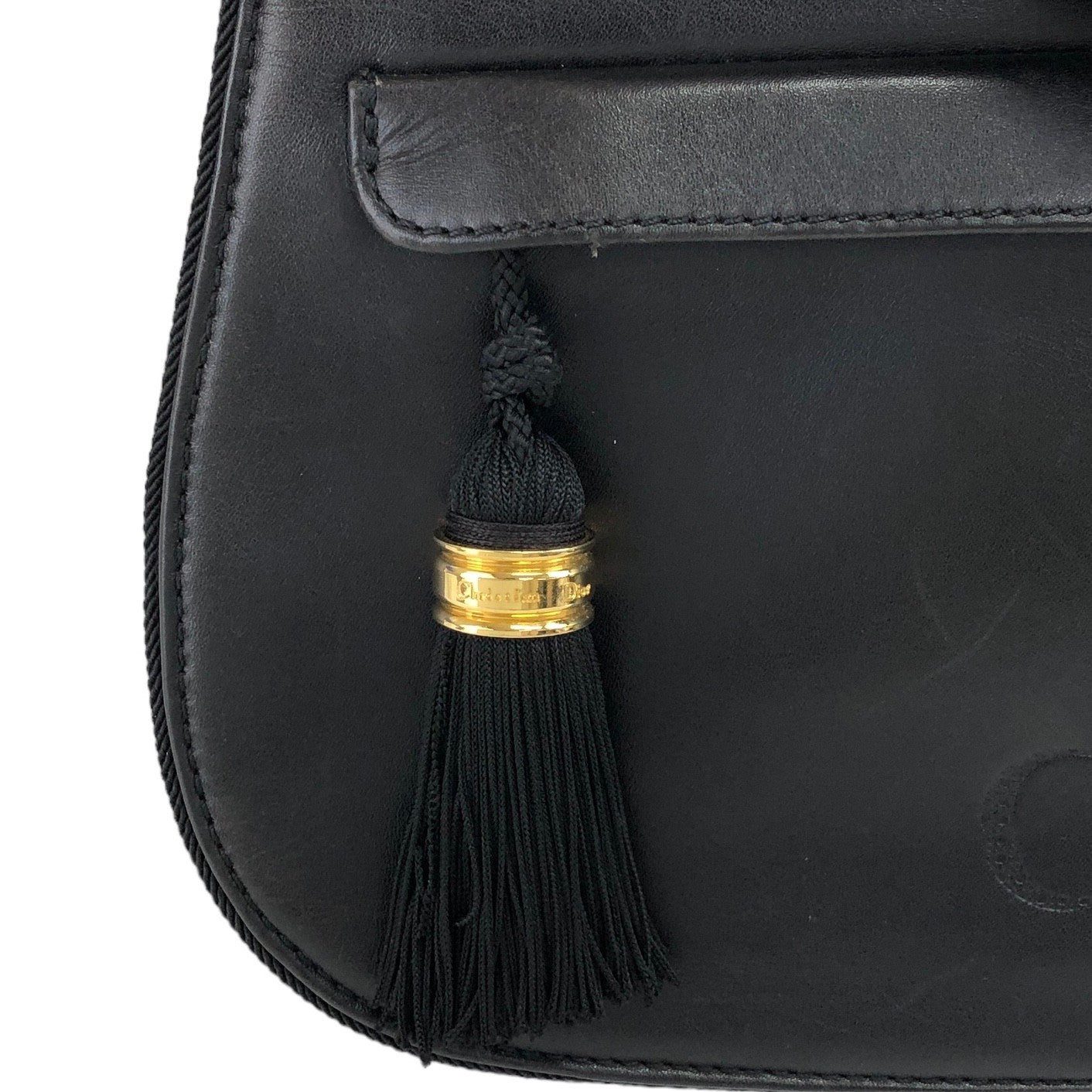 Christian Dior CD Logo Tassel Leather Shoulder bag Black Vintage 5ixwv8