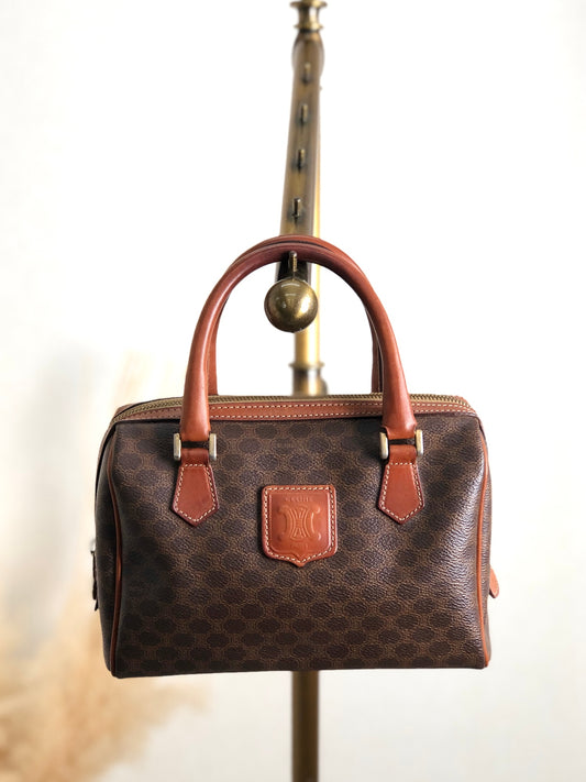 CELINE Macadam Blason Small Boston bag Handbag Brown Vintage 3pkr5k