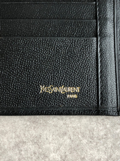 Yves Saint Laurent YSL Logo Folded Wallet Black Vintage 8mt2m4