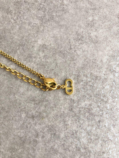 Christian Dior Logo Charm Necklace Gold Vintage 67xyih