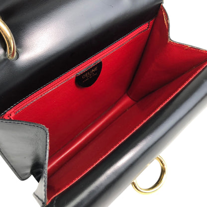 CELINE Horse Bit Double Flap Handbag Black Vintage istaf6