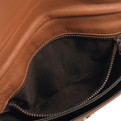 CELINE Triomphe Logo Motif Embossed Flap Leather Shoulder bag Brown Vintage hzdiaw