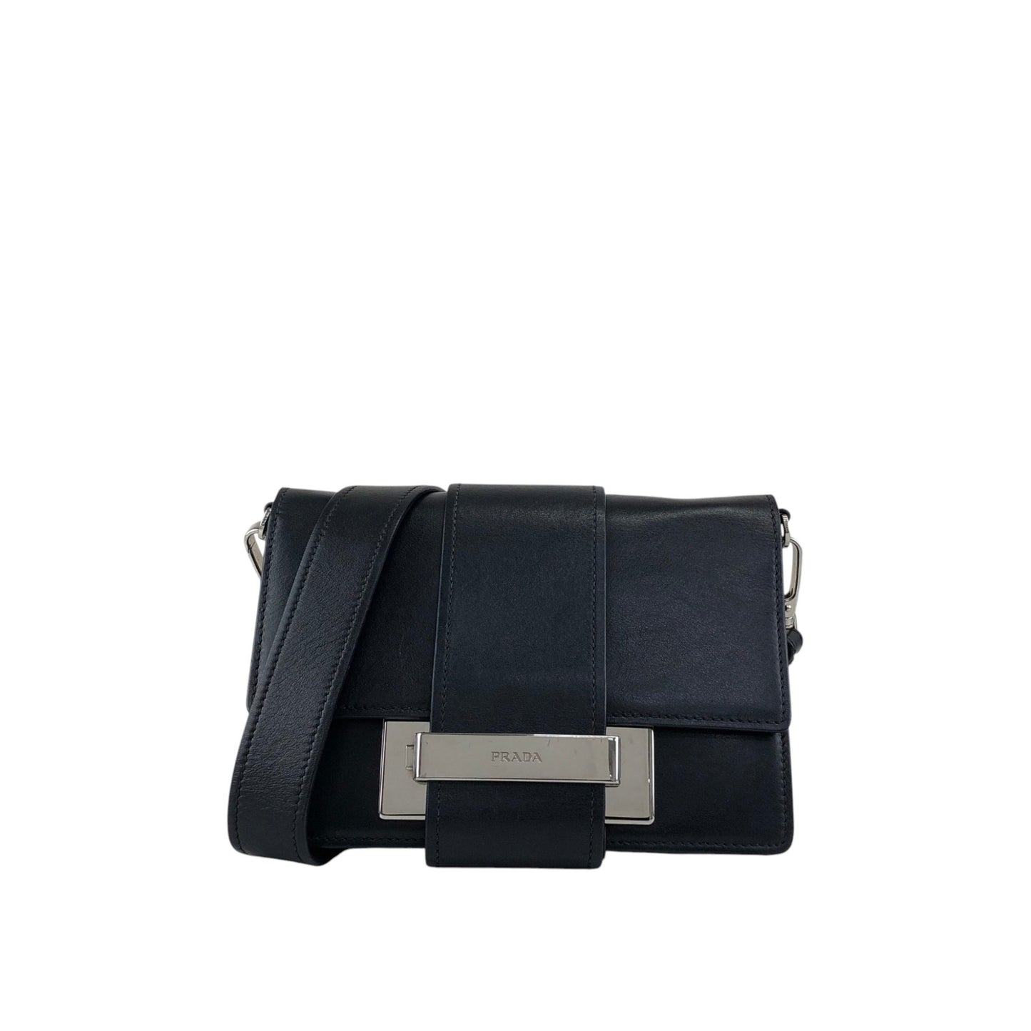 PRADA Logo Ribbon Motif Shoulder bag Black Vintage e3gymr