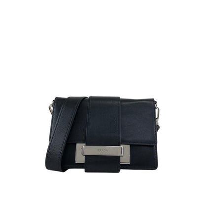 PRADA Logo Ribbon Motif Shoulder bag Black Vintage e3gymr