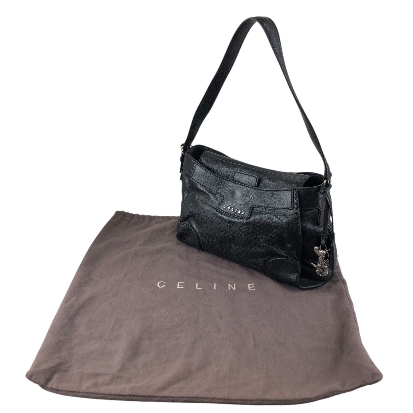 CELINE Horse Carriage Shoulder bag Black Vintage 6inwsp