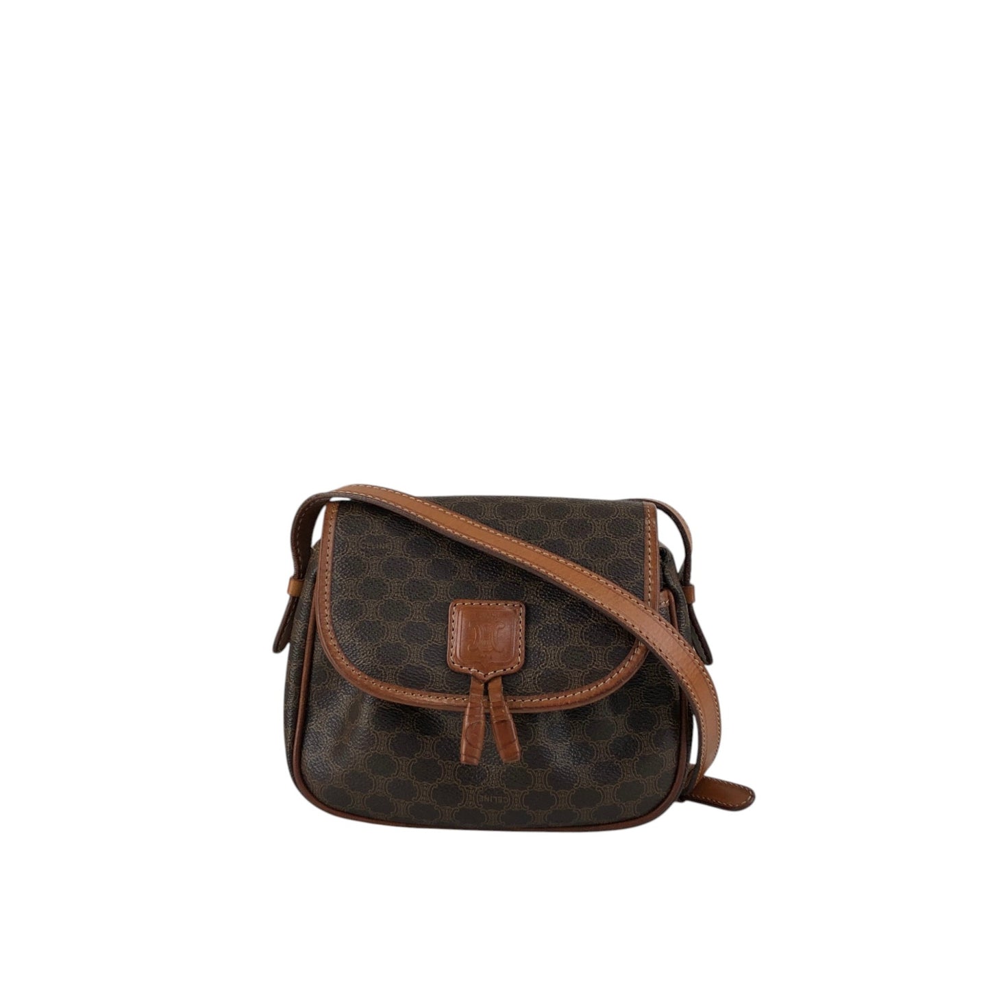 CELINE Macadam Blason Tassel Shoulder bag Brown Vintage hkgap3
