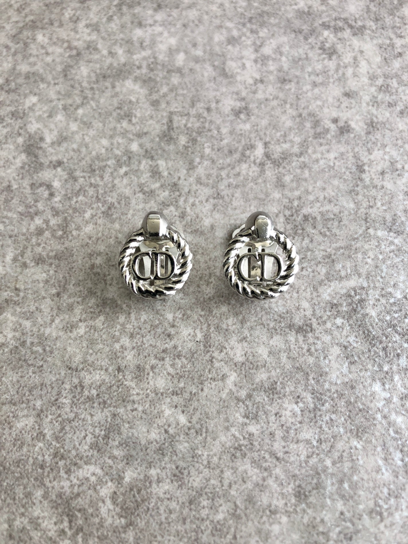 Christian Dior CD Logo Earrings Silver Vintage rfti6g