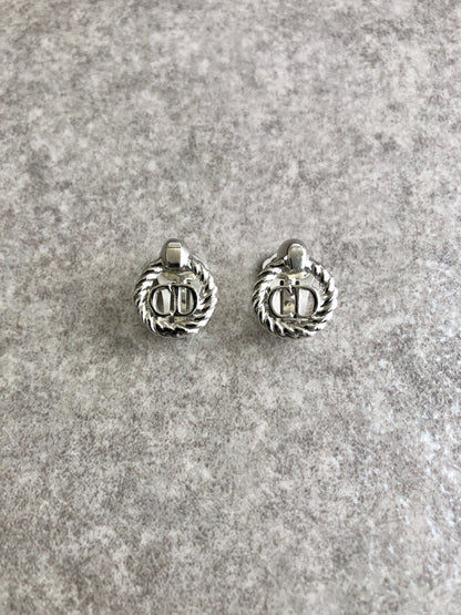 Christian Dior CD Logo Earrings Silver Vintage rfti6g