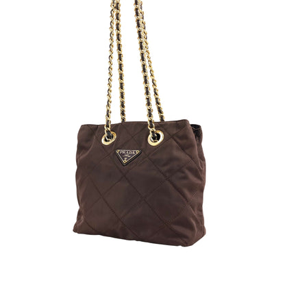 PRADA Triangle Logo Chain Shoulder bag Brown Vintage da3gbv