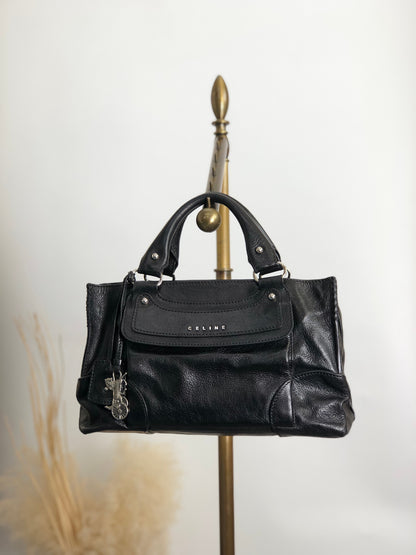 CELINE Logo Handbag Black Vintage p2zgdh