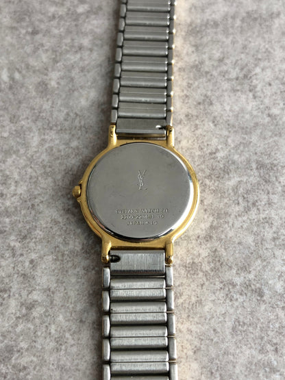 Yves Saint Laurent YSL Logo Quartz Watch Silver 2200-228481 Vintage d25enz