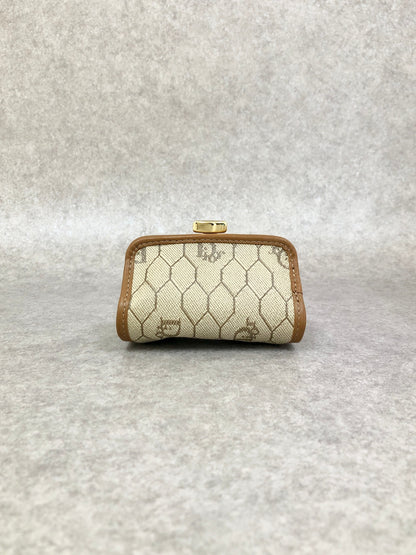 Christian Dior Honeycomb Pattern Logo Metal Clasp Coin Purse Brown Vintage a8fagn