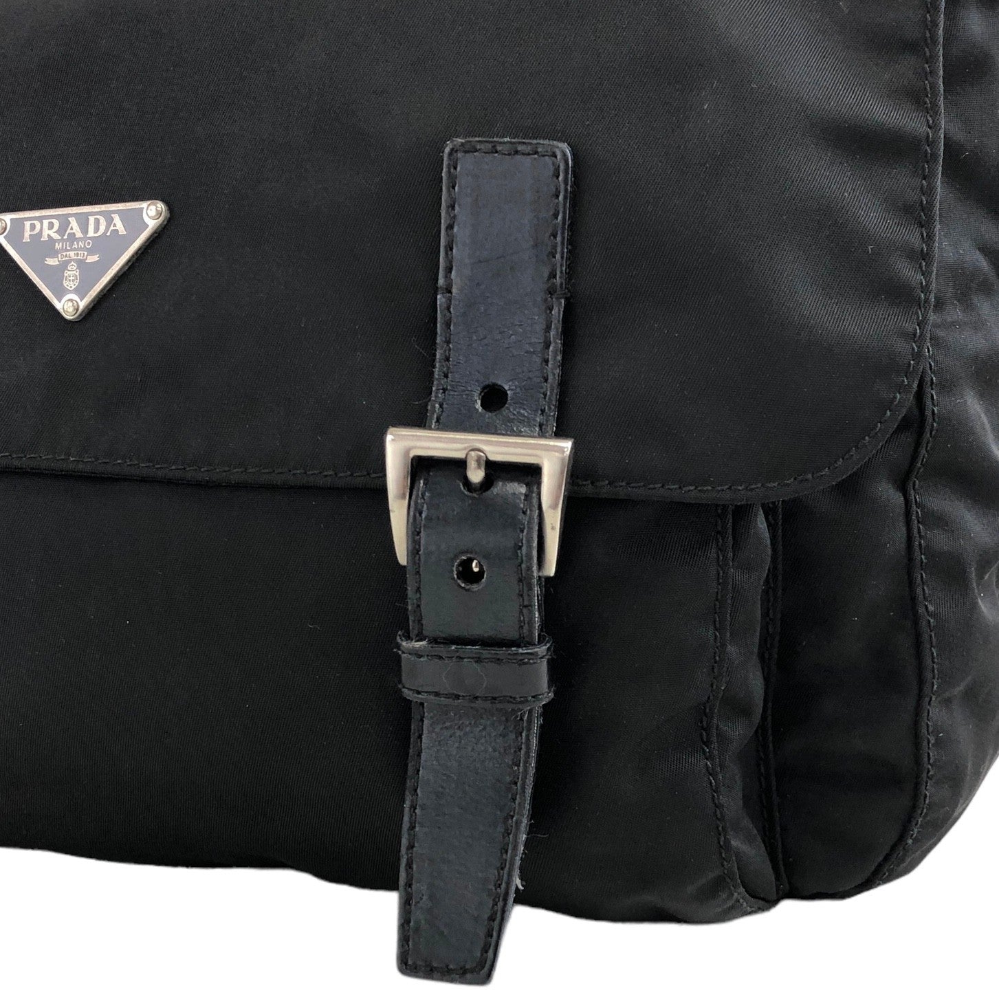 PRADA Triangle Logo Front Buckle Shoulder bag Black Vintage