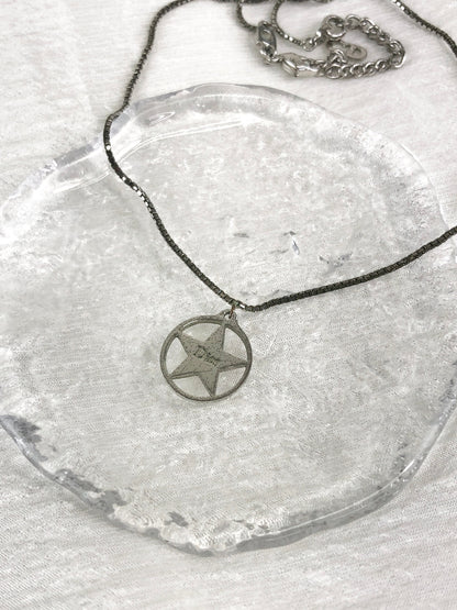 Christian Dior  Star Motif Necklace Silver Vintage 37kear