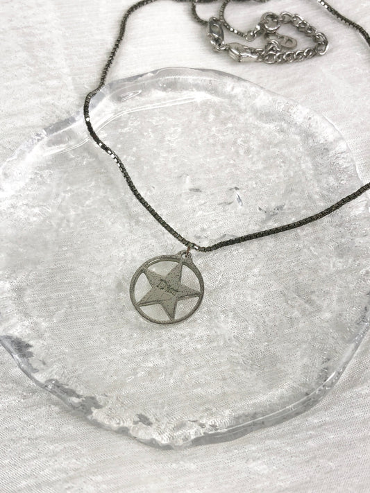 Christian Dior  Star Motif Necklace Silver Vintage 37kear
