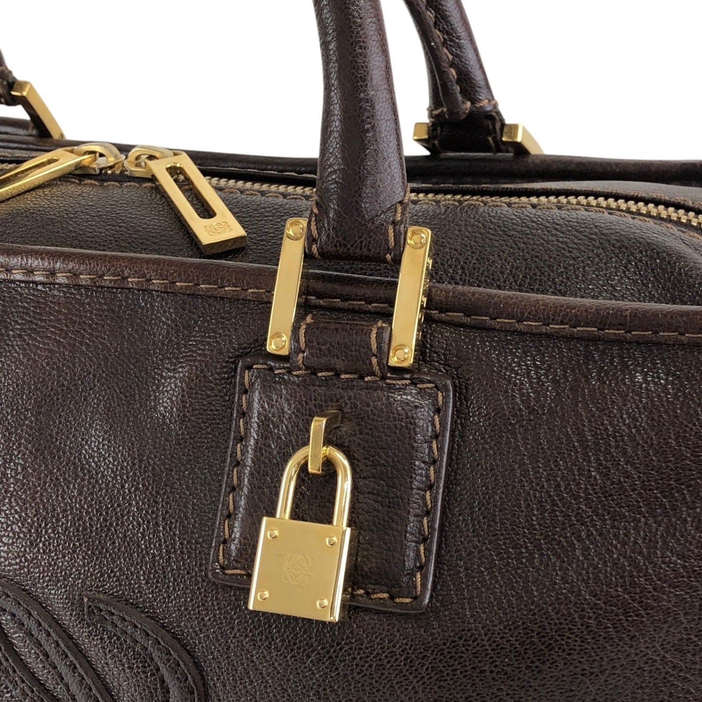 LOEWE Amazona Anagram Small Boston bag Handbag Brown Vintage kfcz5t