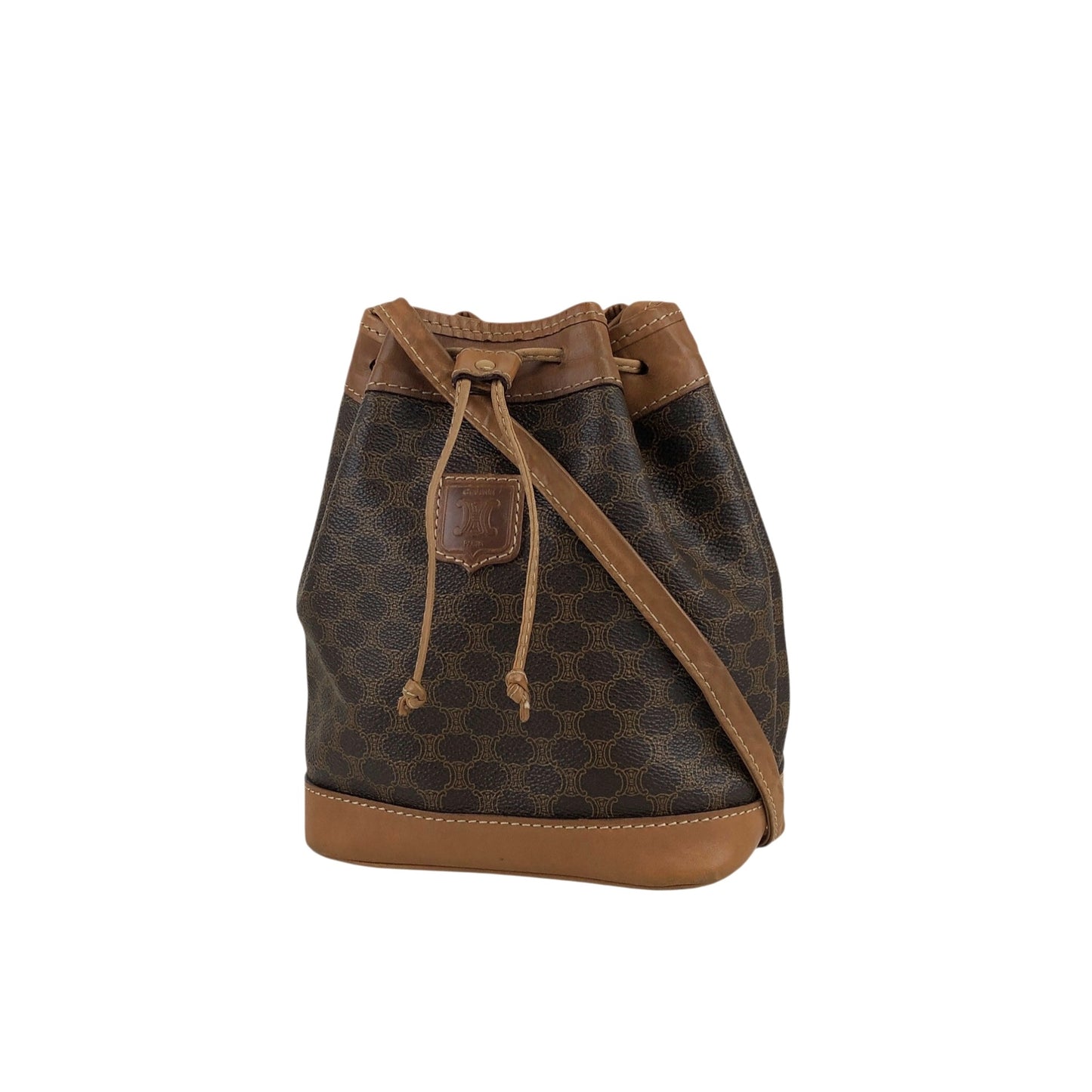 CELINE Macadam Blason Drawstring Shoulder bag Brown Vintage wt5bvk