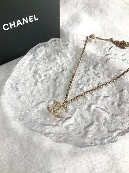 CHANEL Coco Mark Stone Necklace Gold Vintage 5wtxvp