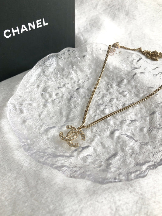 CHANEL Coco Mark Stone Necklace Gold Vintage 5wtxvp
