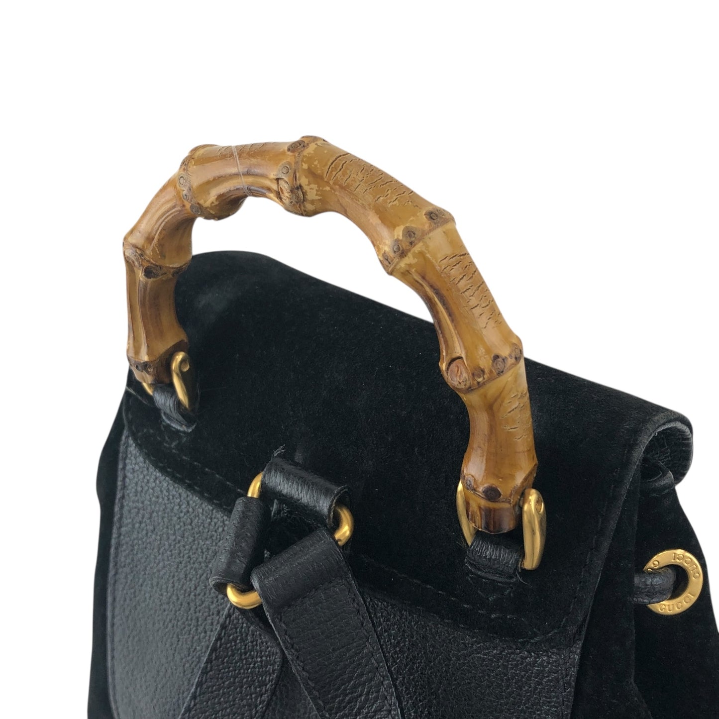 GUCCI Bamboo Turn Lock Backpack Black Vintage bkpfsf