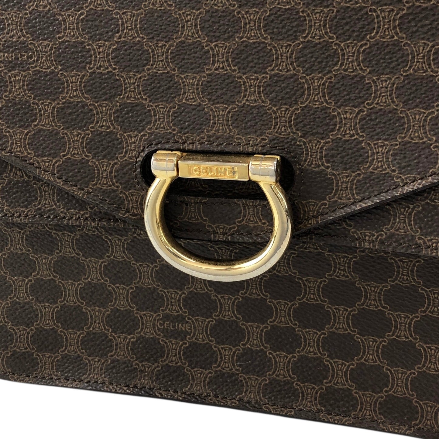 CELINE Macadam Horseshoe Double Flap Handbag Brown Vintage ypryyk