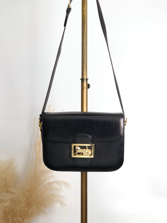 CELINE Horse Carriage Crossbody Shoulder bag Black Vintage mimnwz