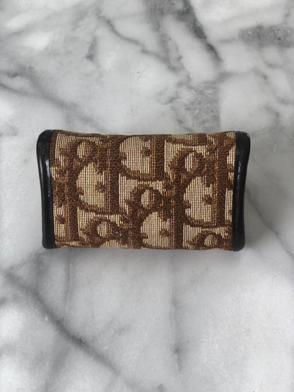 Christian Dior Trotter Jacquard Leather Metal Clasp Coin Purse Brown Vintage mcrrev