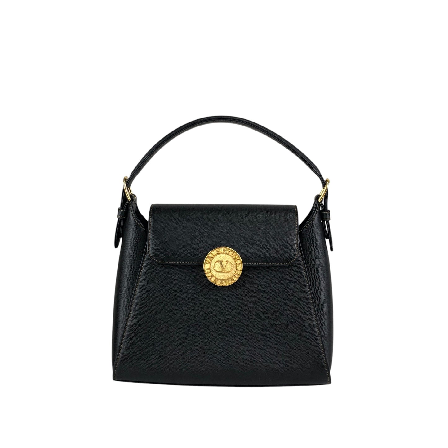 VALENTINO GARAVANI Circle Logo Handbag Black Vintage edaauv
