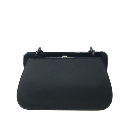 PRADA Logo Clasp Chain Satin Shoulder bag Black Vintage 2n7dh4