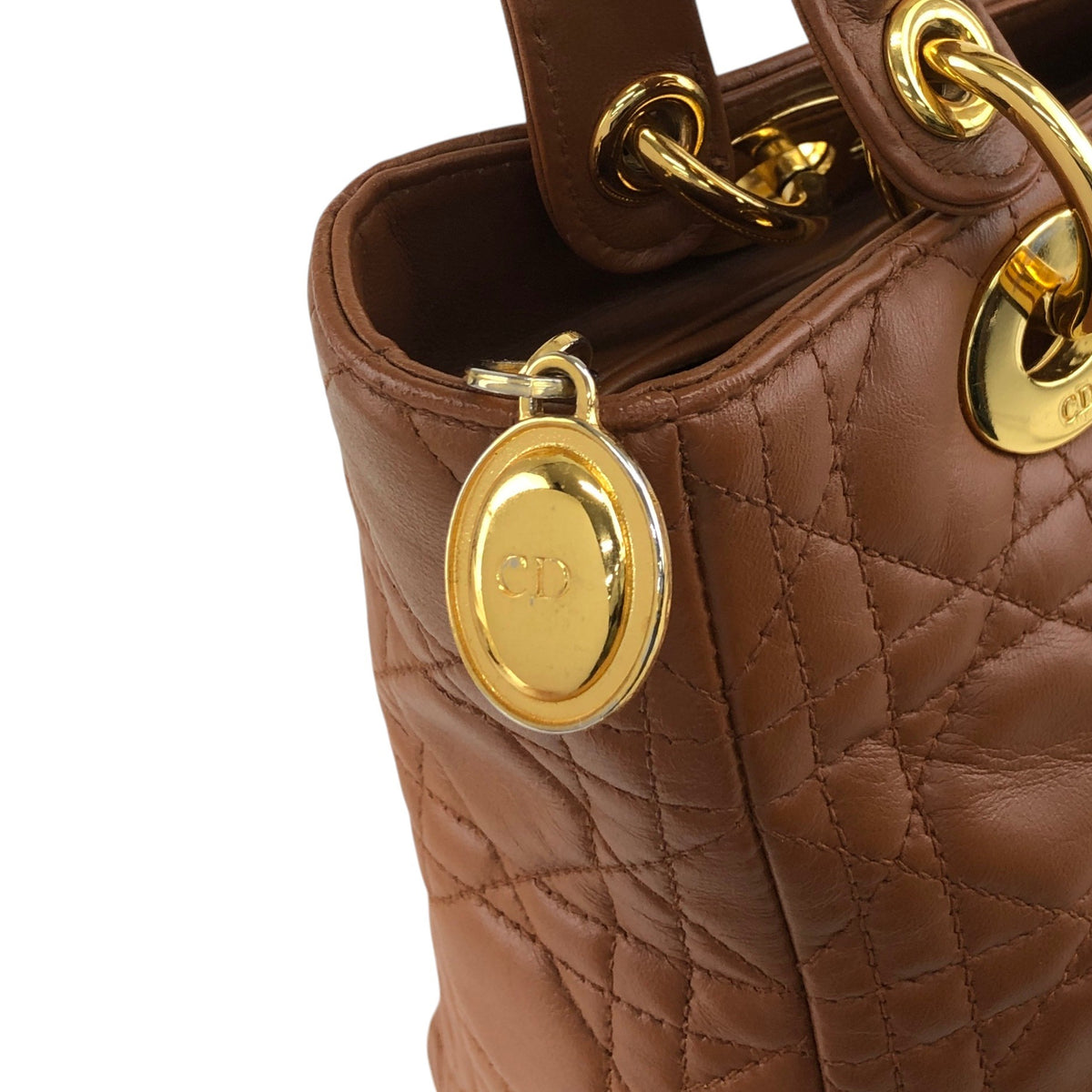 Christian Dior Lady Dior Cannage Logo Charm Two-way Handbag Shoulder bag Brown Vintage 5n4tvr