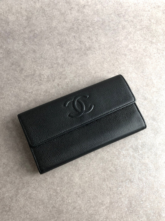 CHANEL Coco Mark Long Wallet Black Vintage u8bm3h