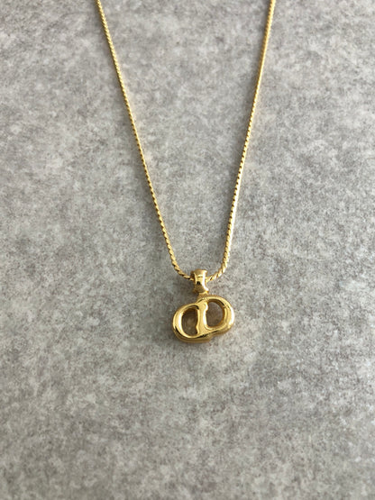 Christian Dior Logo Rhinestone Necklace Gold Vintage a2c73c