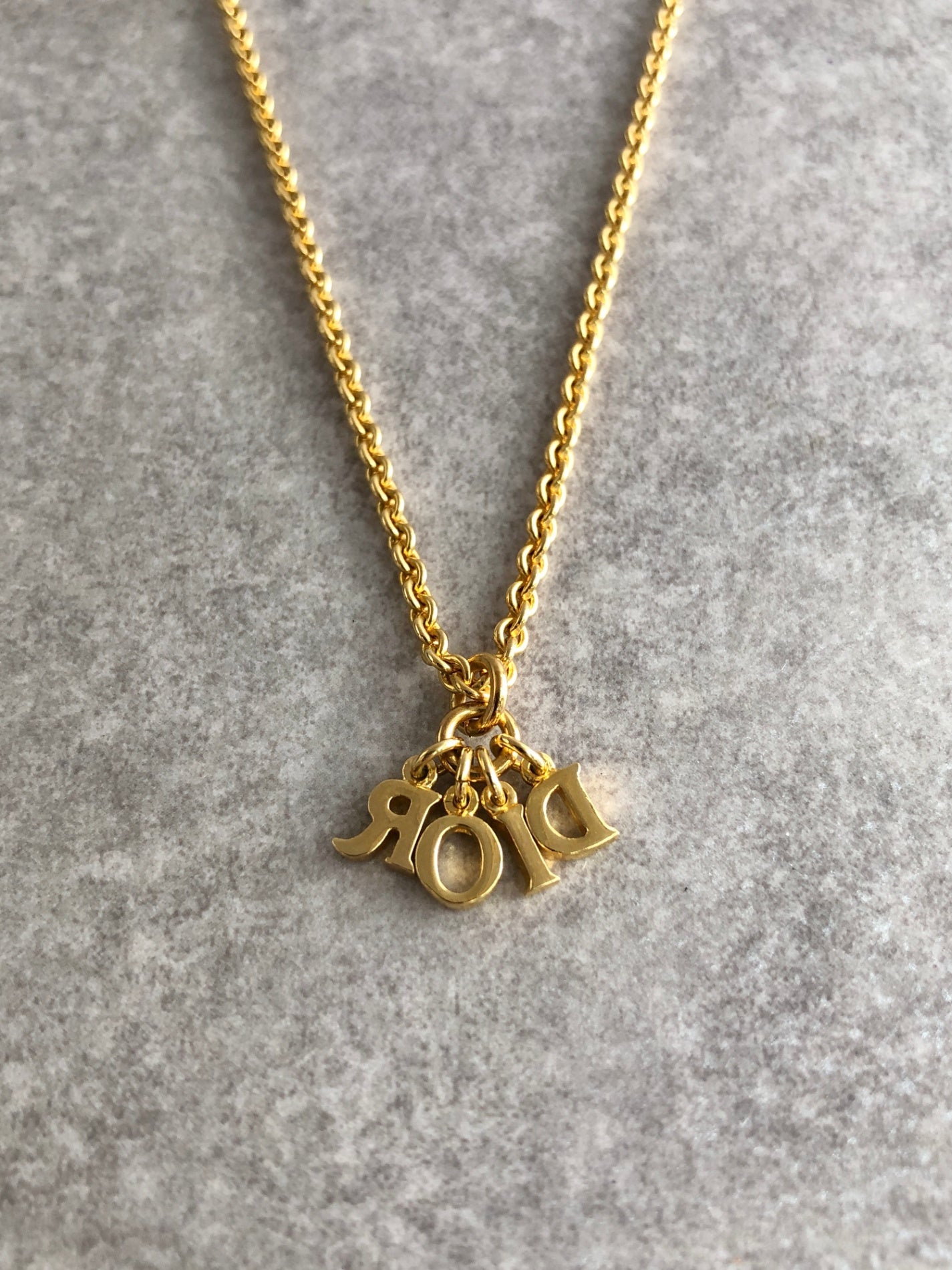 Christian Dior Logo Charm Necklace Gold Vintage 5bheey