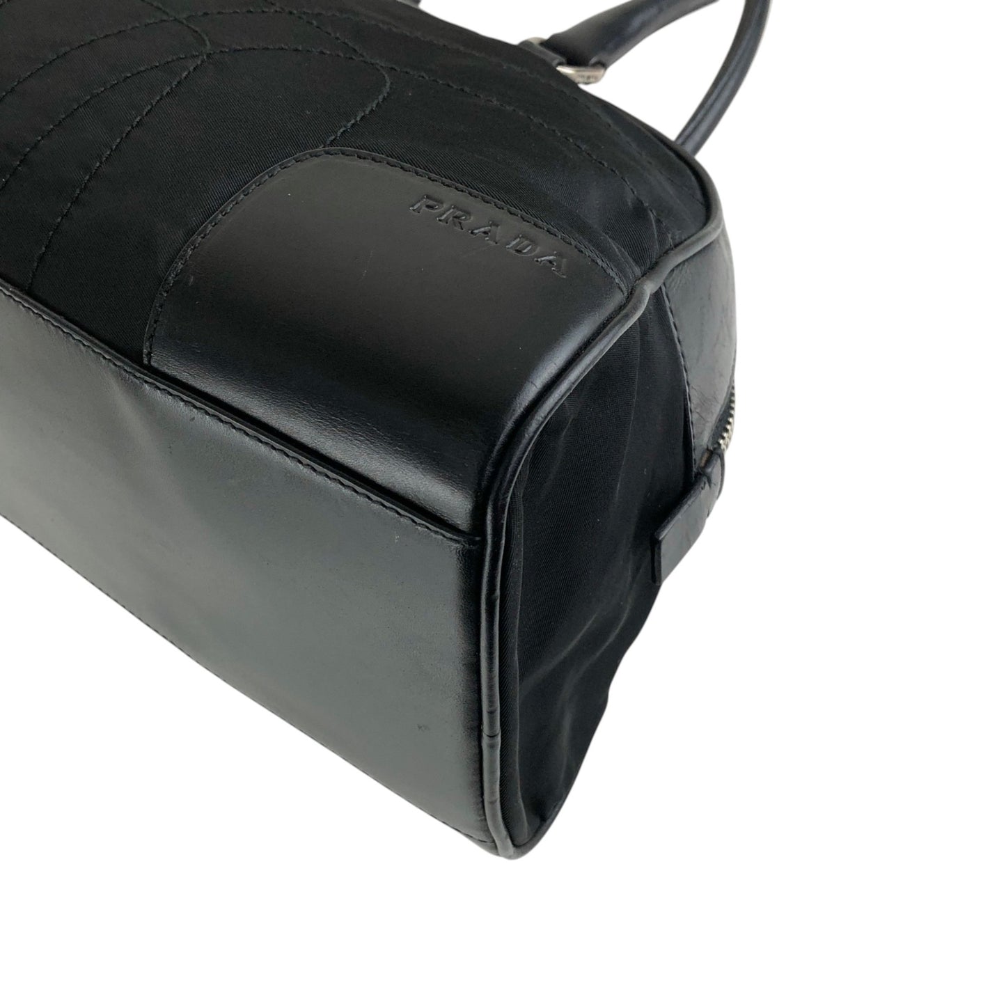 PRADA Triangle Logo Handbag Boston bag Black Vintage mh4xag