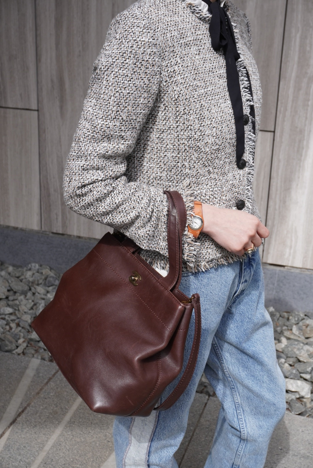 CHANEL Coco Mark Turn Lock Two-way Handbag Shoulder bag Brown Vintage kkmbzd