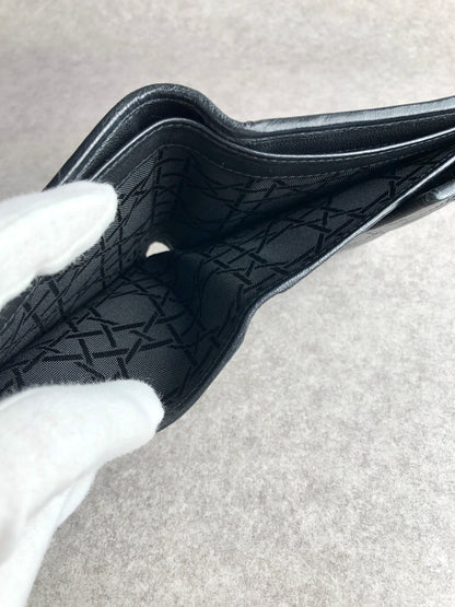 Christian Dior Cannage Folded Wallet Black Vintage 7hrhuv