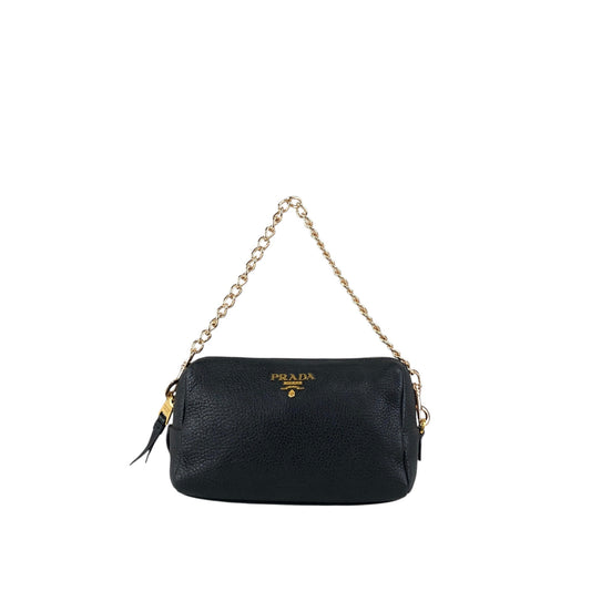 PRADA Logo Small Chain Shoulder bag Black Vintage ckmyc2