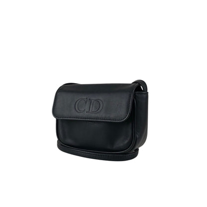 Christian Dior CD Logo Embossed Small Shoulder bag Black Vintage ee2nsk