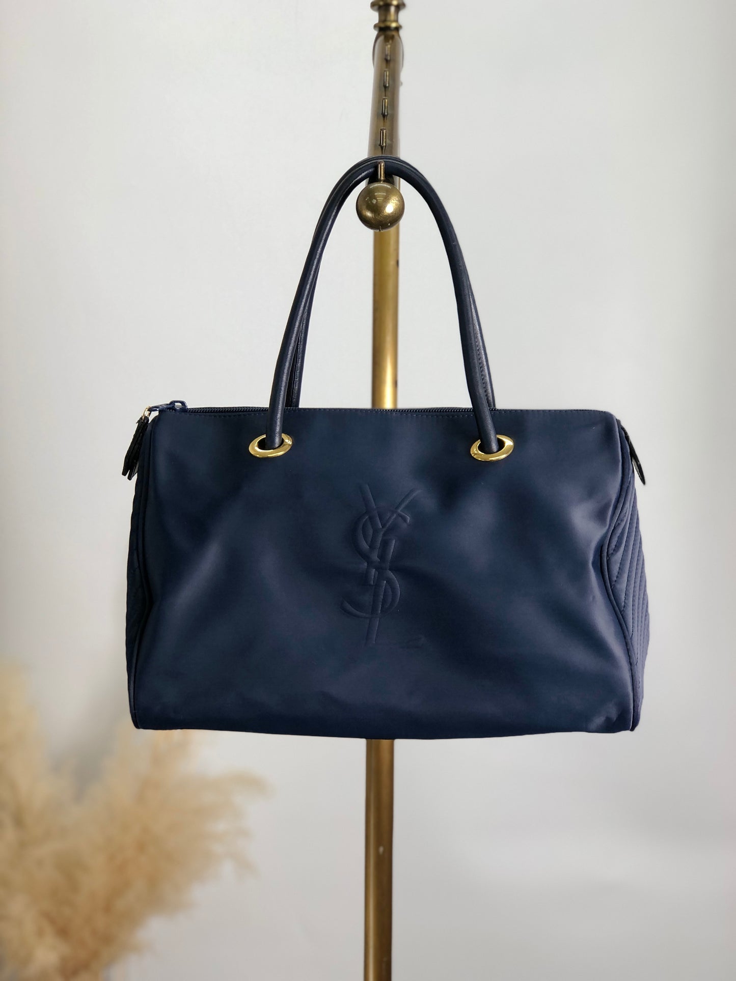 Yves Saint Laurent YSL 標誌手袋波士頓包海軍藍復古 6dix6x