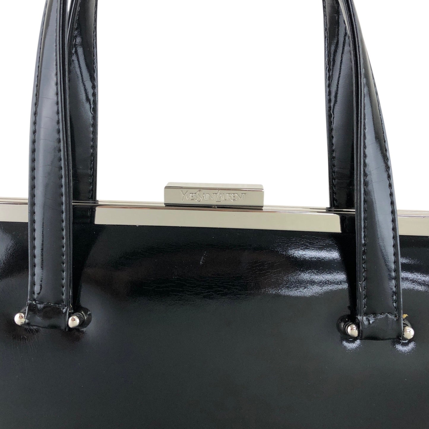 Yves Saint Laurent Metal Clasp Handbag Black Vintage km5h88