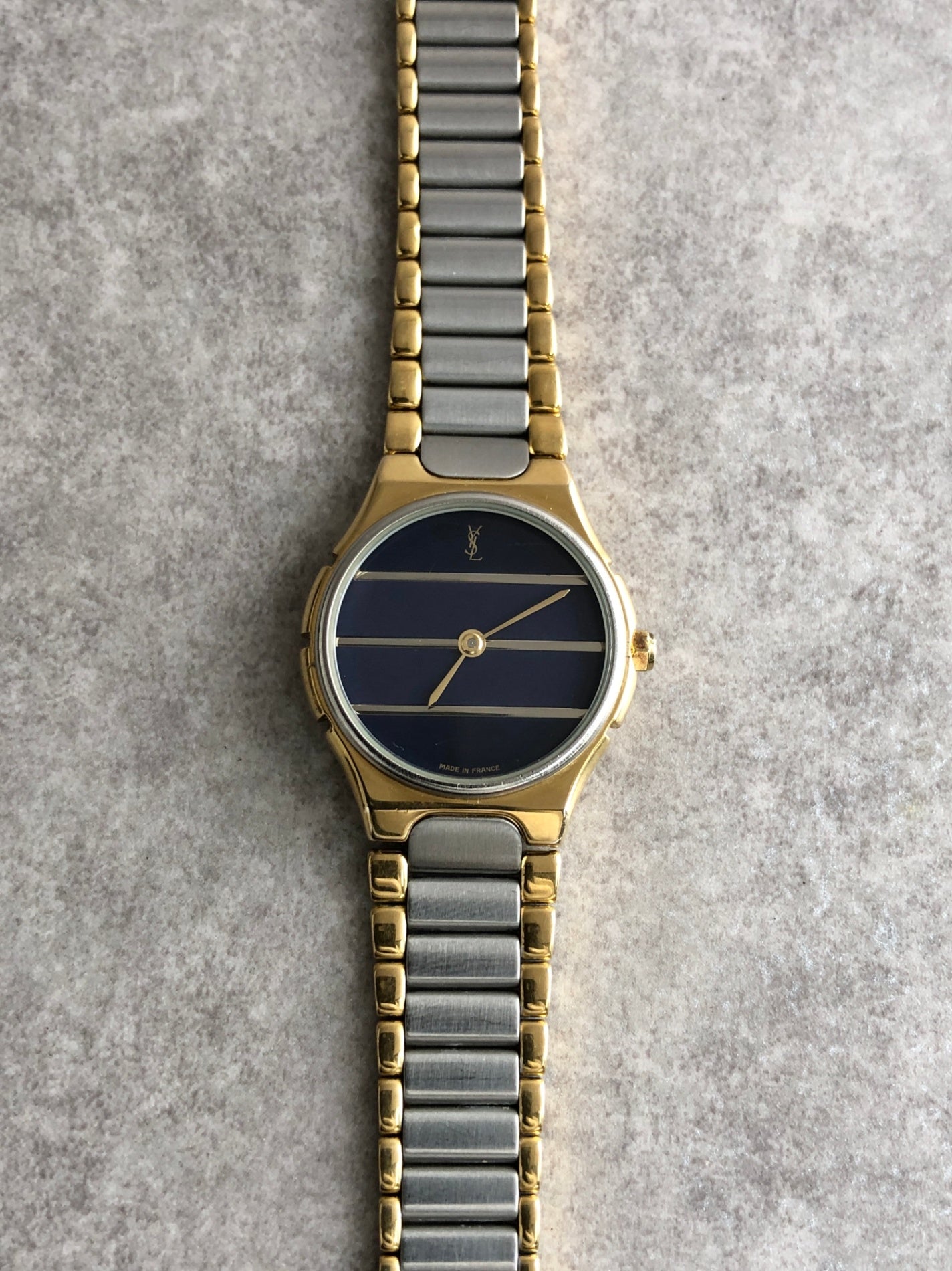Yves Saint Laurent YSL Logo Watch Silver×Black Vintage as4e87