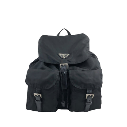 PRADA Triangle Logo Double Pocket Backpack Black Vintage ys5ifi