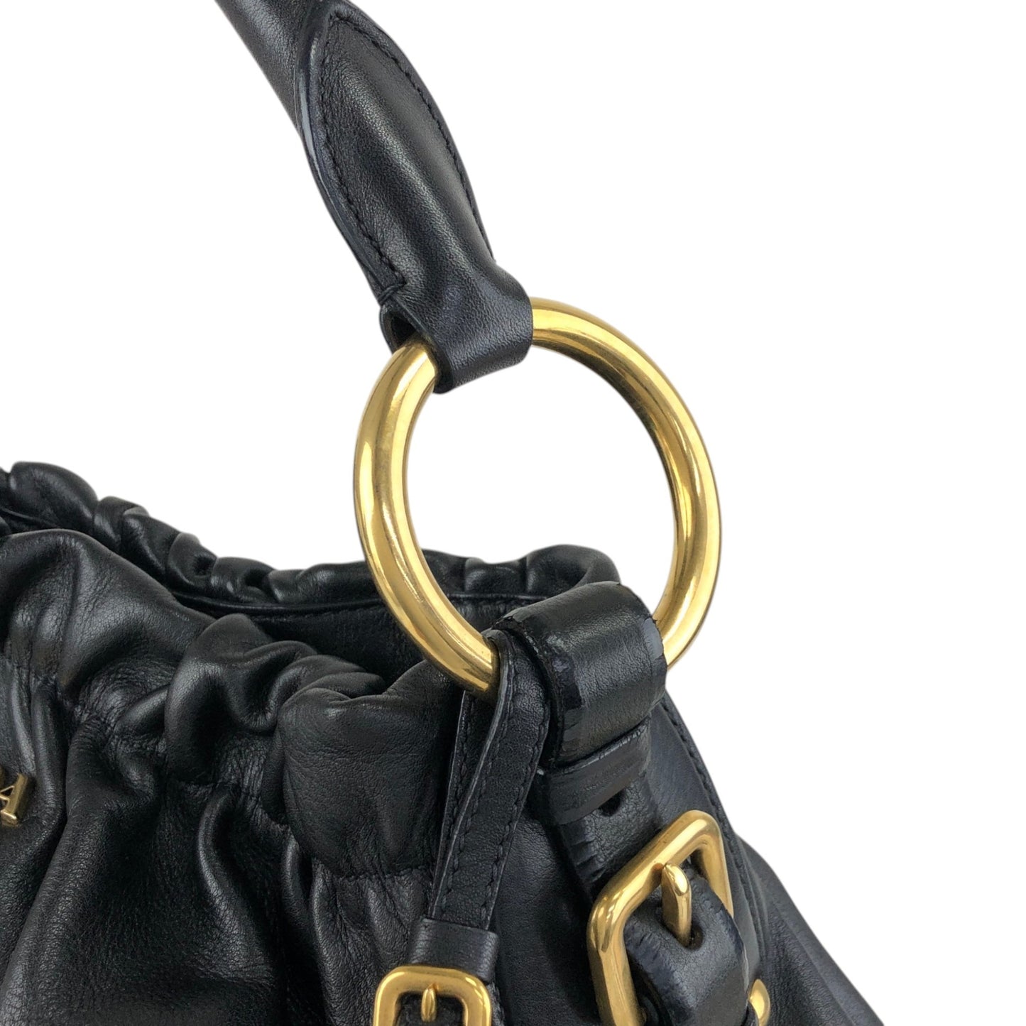 PRADA Logo Shoulder bag Black Vintage guki3f