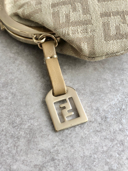FENDI Zucchino Metal Clasp Coin Purse Beige Vintage fk2n4w