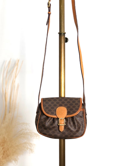 CELINE Macadam Front Buckle Shoulder bag Brown Vintage vryvsx