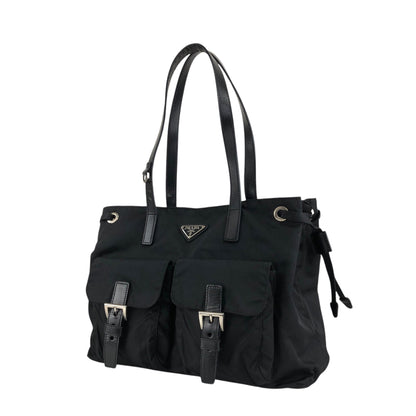 PRADA Triangle Logo Front Buckle  Totebag Black Vintage 7sstfx