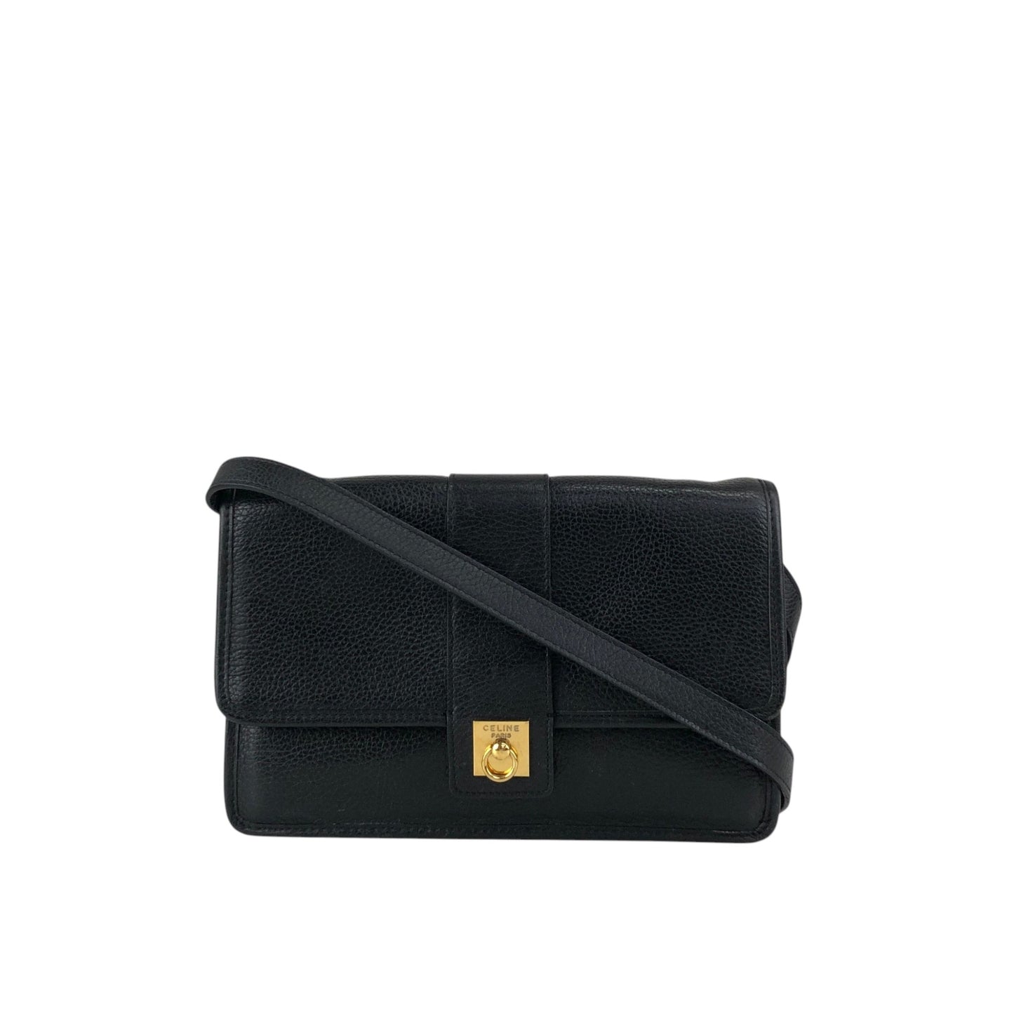 CELINE Gancini Shoulder bag Black Vintage 2tmayw