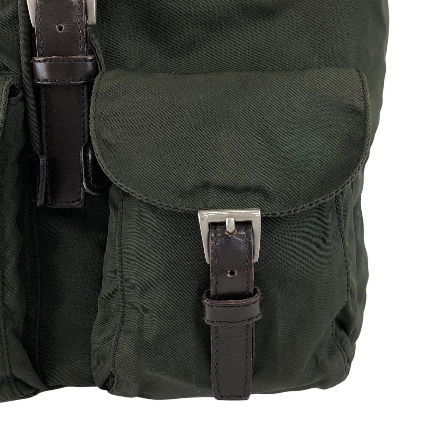 PRADA Tessuto Triangle Logo Double Pocket  Backpack Khaki B2811F Vintage zyewrg