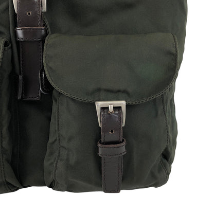 PRADA Tessuto Triangle Logo Double Pocket  Backpack Khaki B2811F Vintage zyewrg
